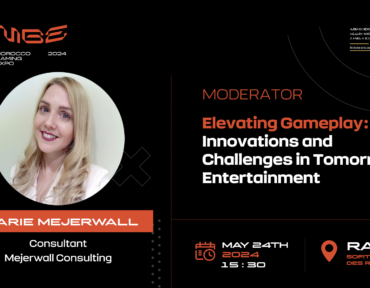 Promotional graphics for Marie Mejerwall at Morocco Gaming Expo 2024